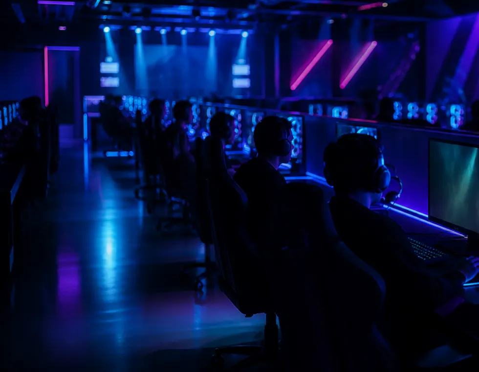 Zona pro de PC con torres RGB y monitores curvos en Pixel Perú Club
